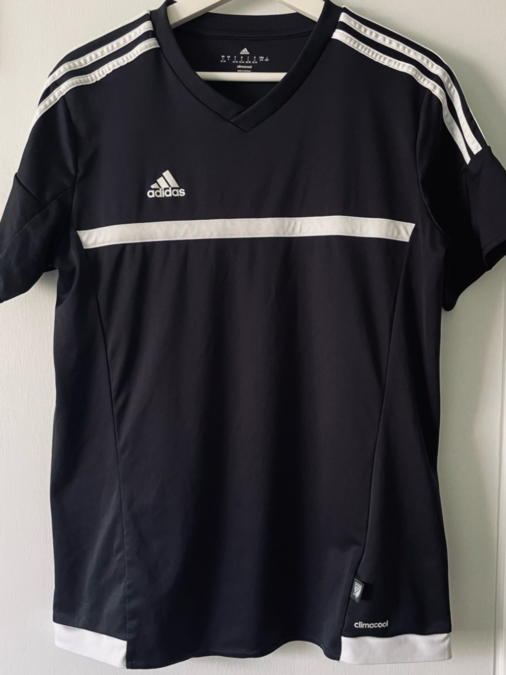Adidas Women's Black and White ClimaCool Soccer Jersey L